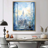 Vintage blue New york window view III - Cityscapes Canvas Wall Art