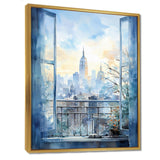 Vintage blue New york window view III - Cityscapes Canvas Wall Art