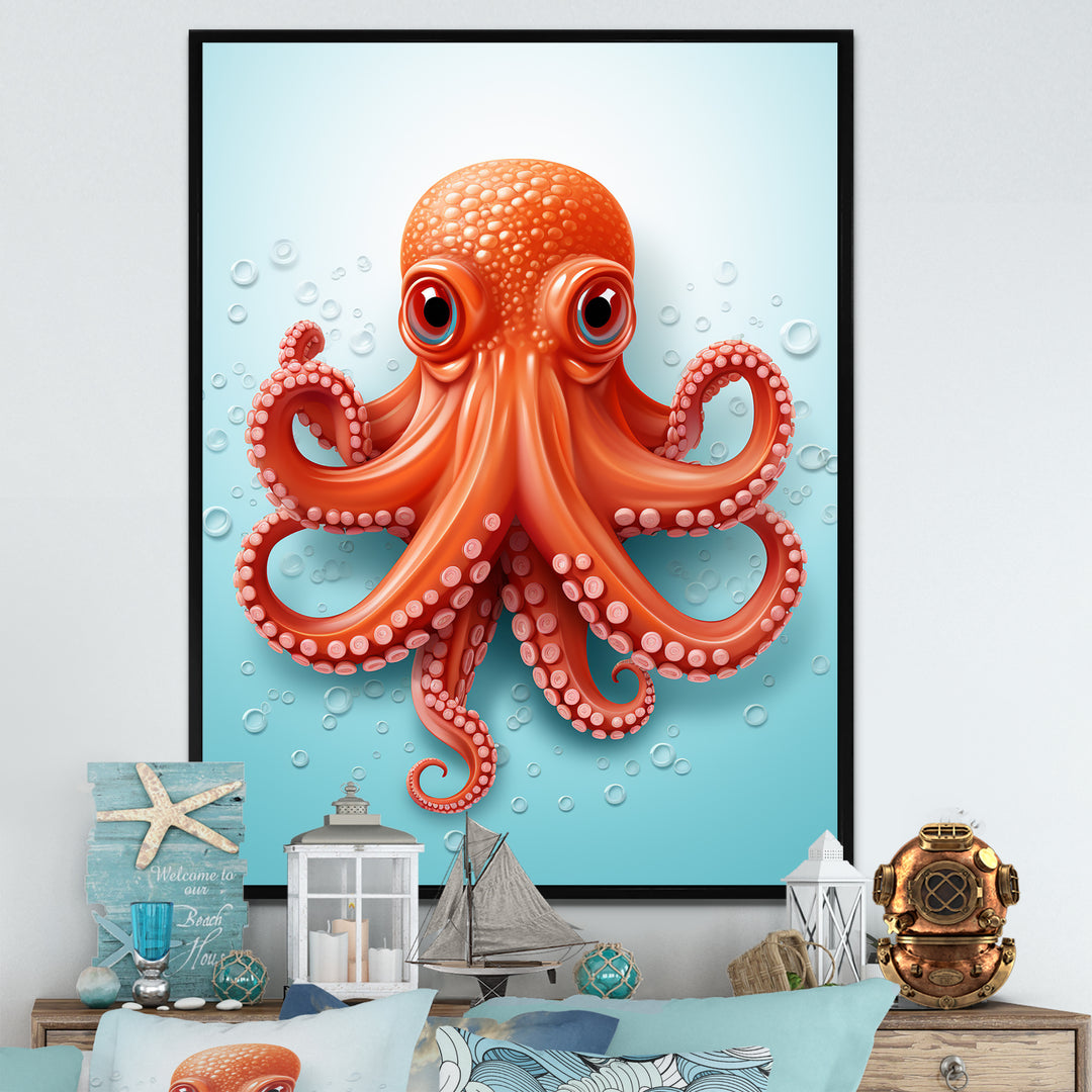 Orange and blue Octopus Tentacle Elegance - Octopus Living Room Wall Art