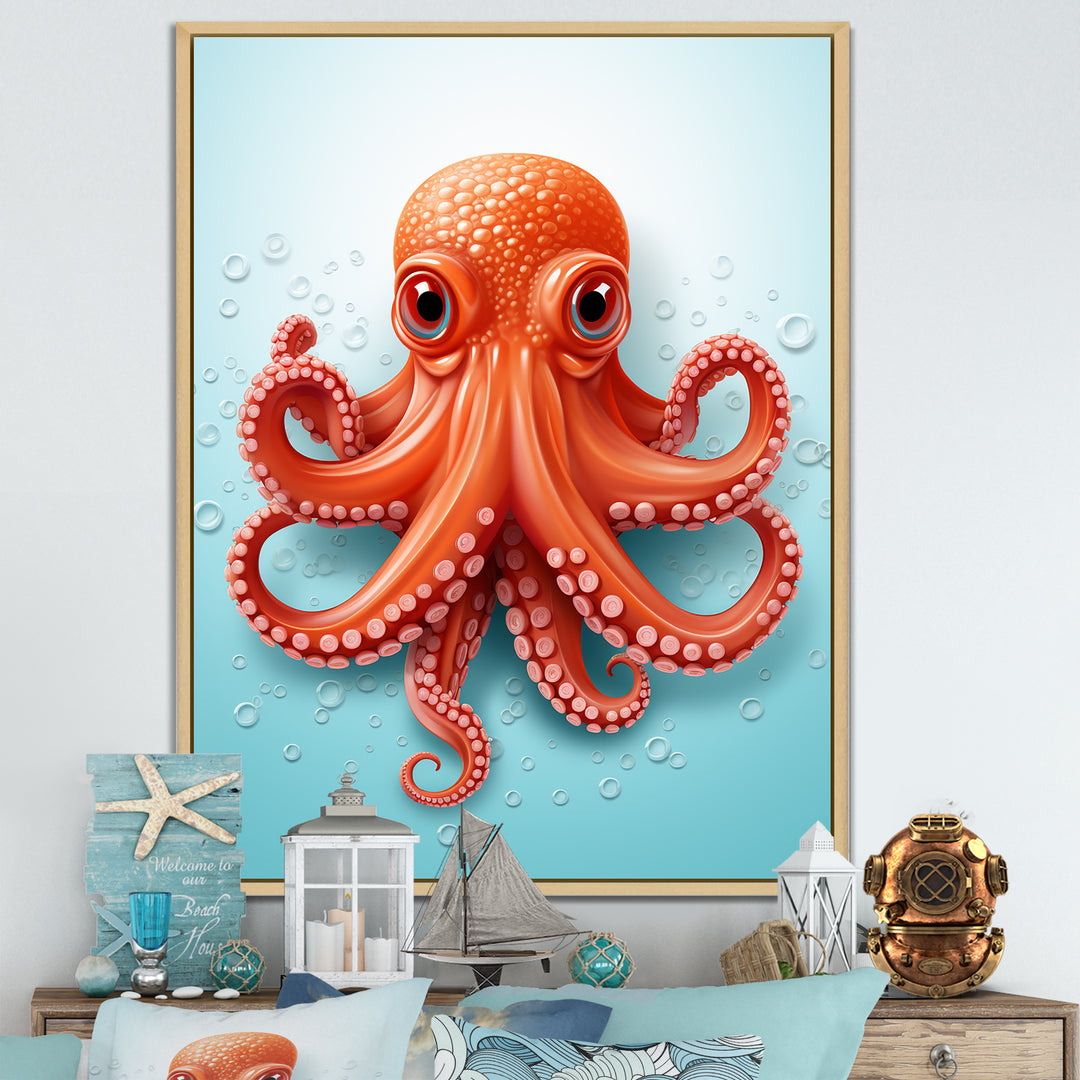 Orange and blue Octopus Tentacle Elegance - Octopus Living Room Wall Art