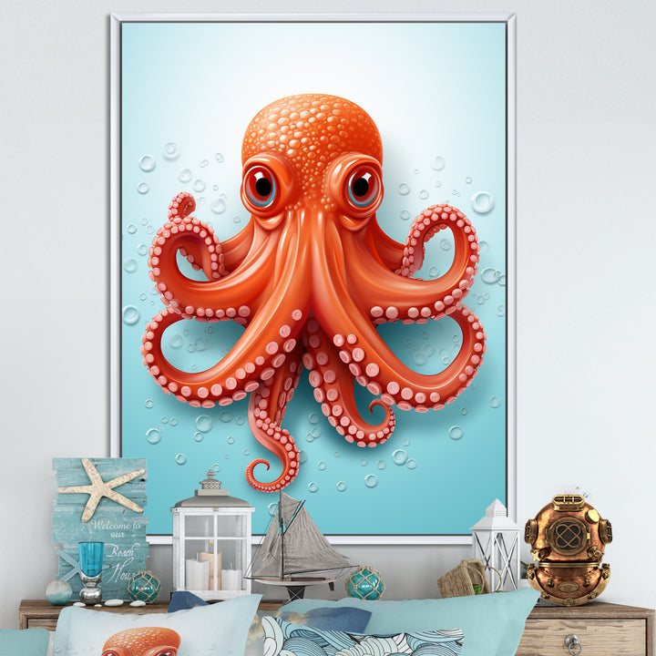 Orange and blue Octopus Tentacle Elegance - Octopus Living Room Wall Art