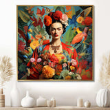 Colorful Fridas Floral Masterpiece I - People Canvas Wall Art