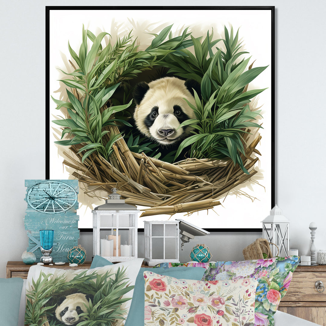 Green Bamboo Dwelling Panda - Panda Canvas Wall Art