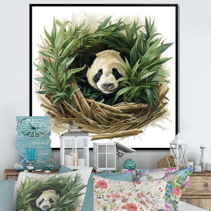Green Bamboo Dwelling Panda - Panda Canvas Wall Art