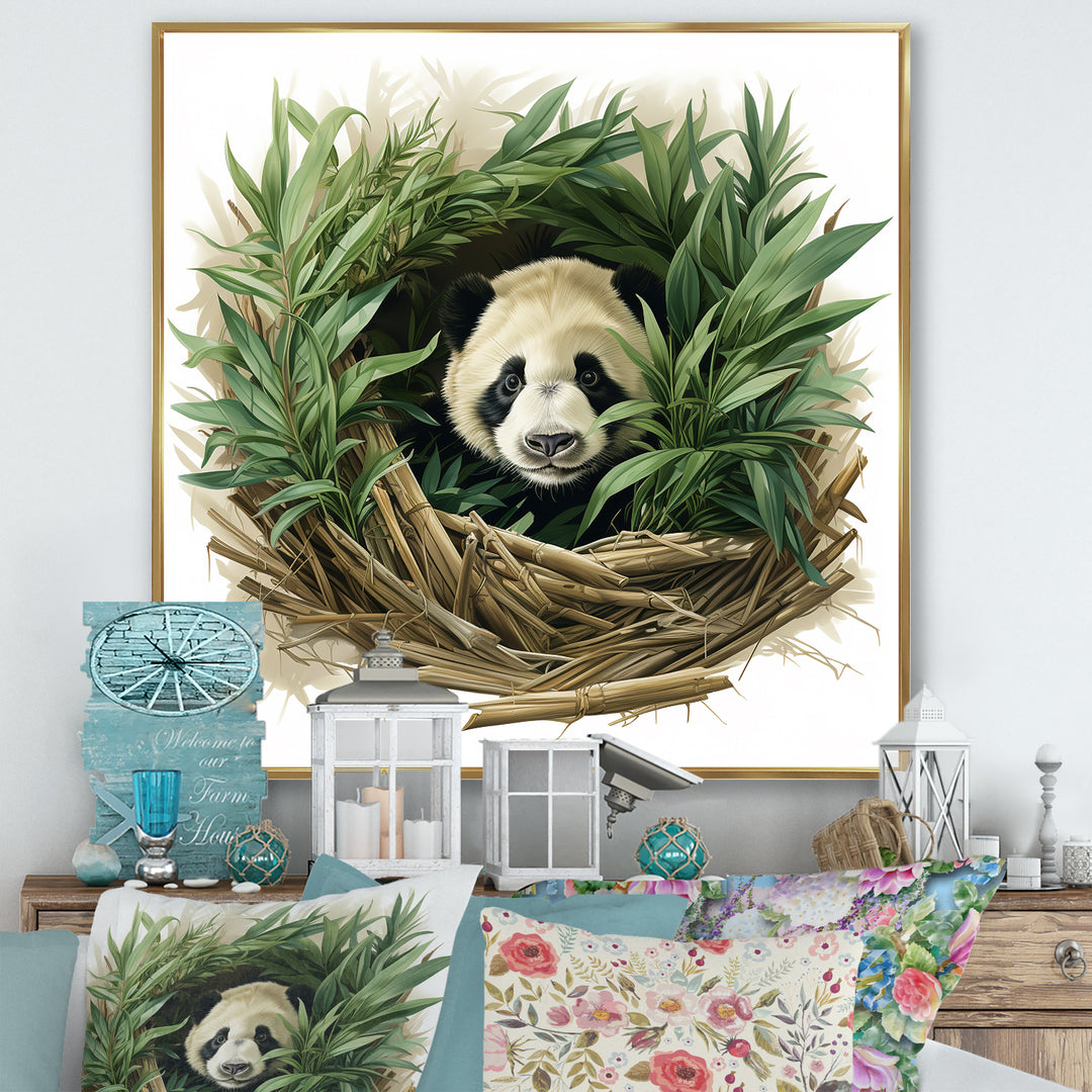 Green Bamboo Dwelling Panda - Panda Canvas Wall Art