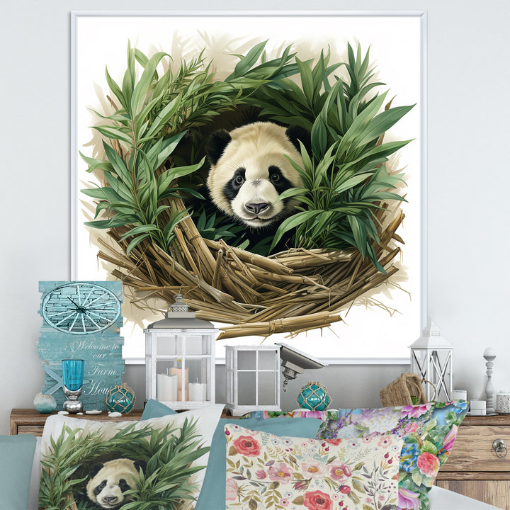 Green Bamboo Dwelling Panda - Panda Canvas Wall Art