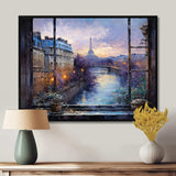 Paris Window View sunset - Cityscapes Canvas Wall Art