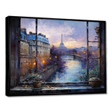 Paris Window View sunset - Cityscapes Canvas Wall Art