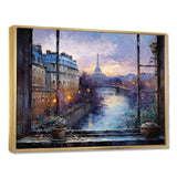 Paris Window View sunset - Cityscapes Canvas Wall Art