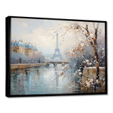 Winter Paris eiffel tower city charm I - Cityscapes Canvas Wall Art