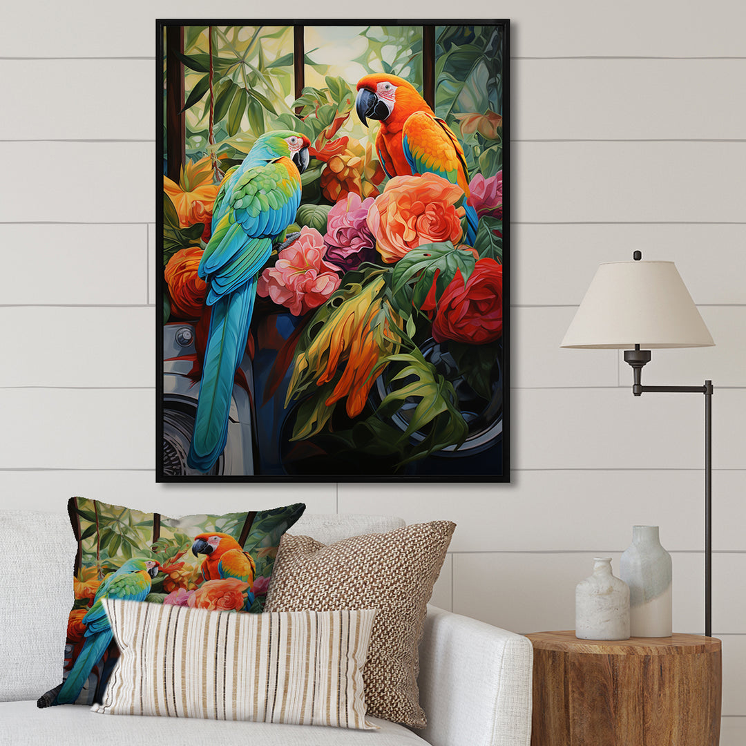 Blue Parrot jungle Paradise - Parrot Framed Canvas Art