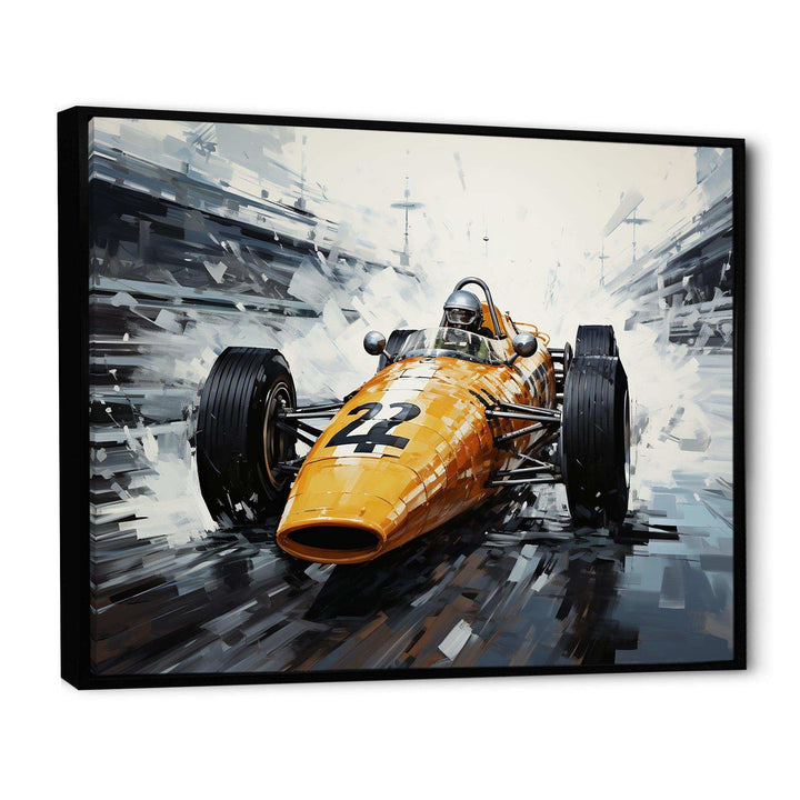 Yellow and black vintage Grand Prix Racing  formula car  I - Architecture Canvas Wall Art
