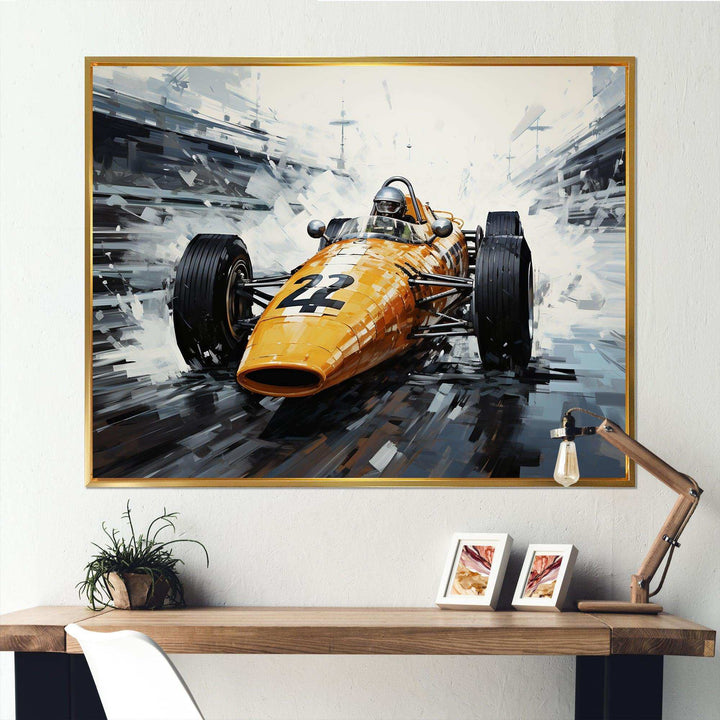 Yellow and black vintage Grand Prix Racing  formula car  I - Architecture Canvas Wall Art