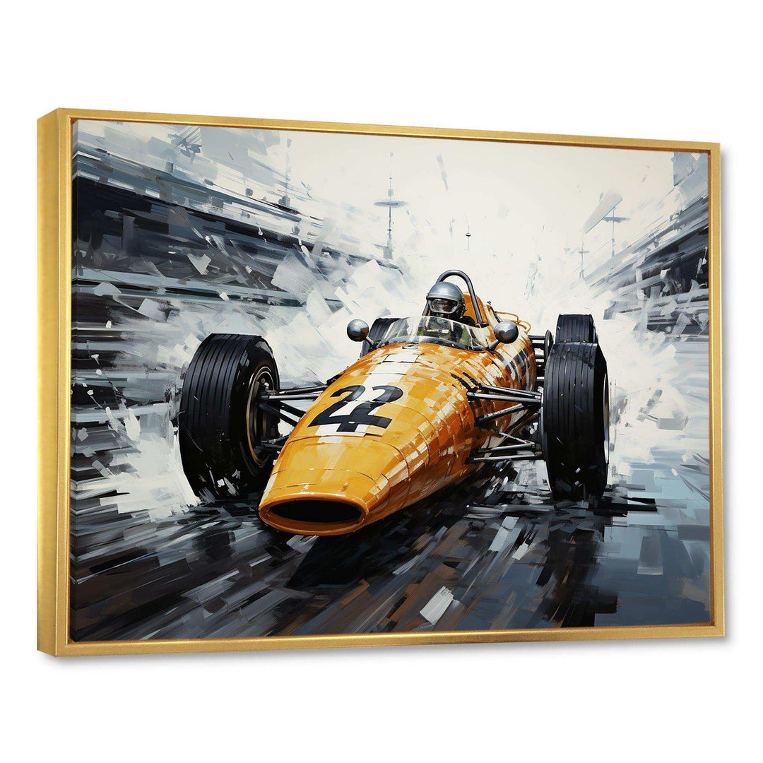 Yellow and black vintage Grand Prix Racing  formula car  I - Architecture Canvas Wall Art