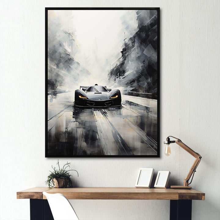 Grey minimalist race car tracks  I - Architecture Canvas Wall Art