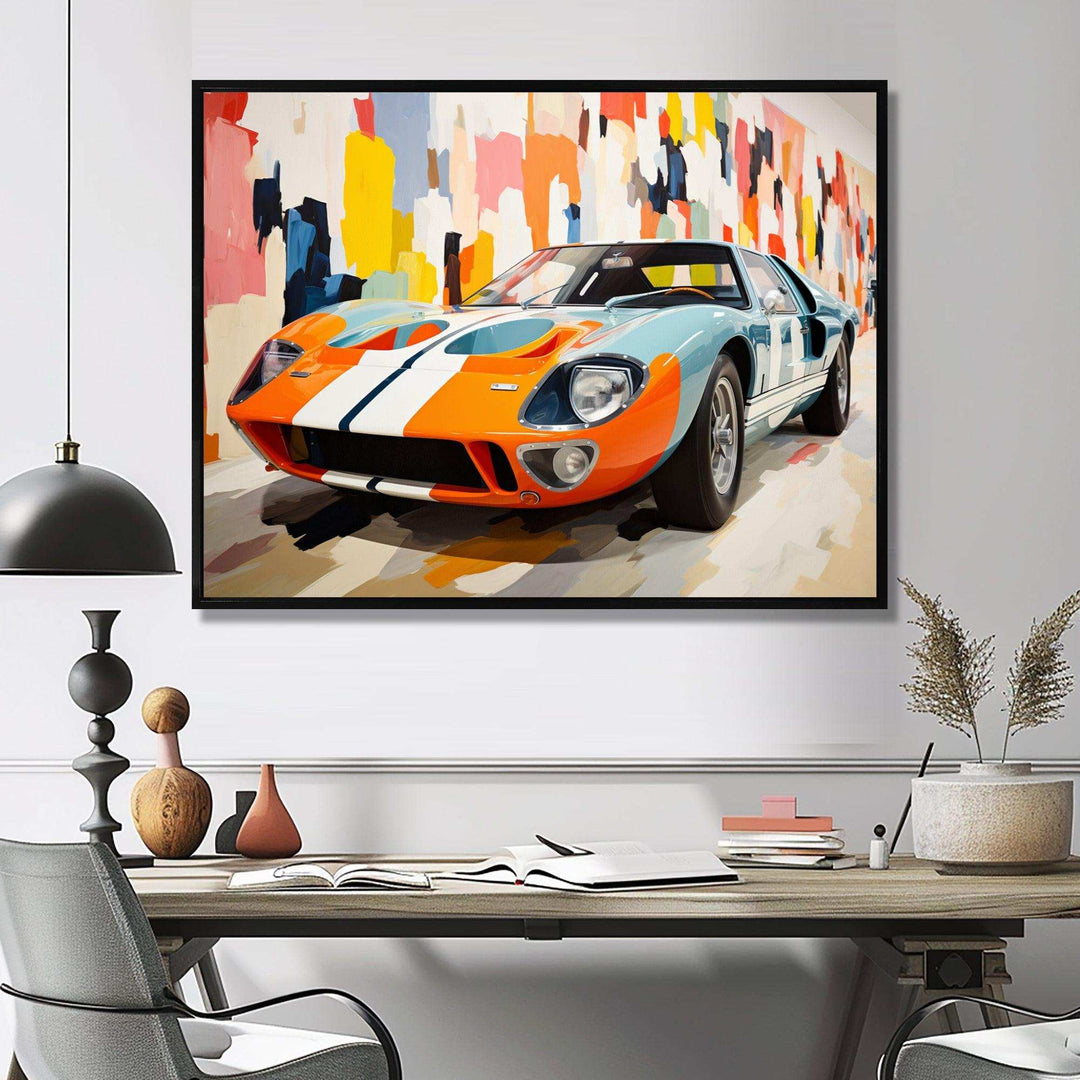 Orange Vintage American GT race car - Architecture Canvas Wall Art