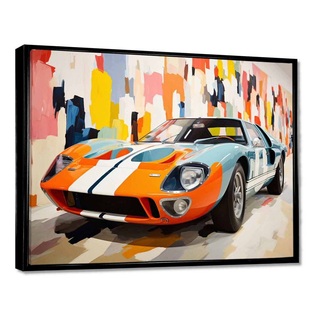 Orange Vintage American GT race car - Architecture Canvas Wall Art