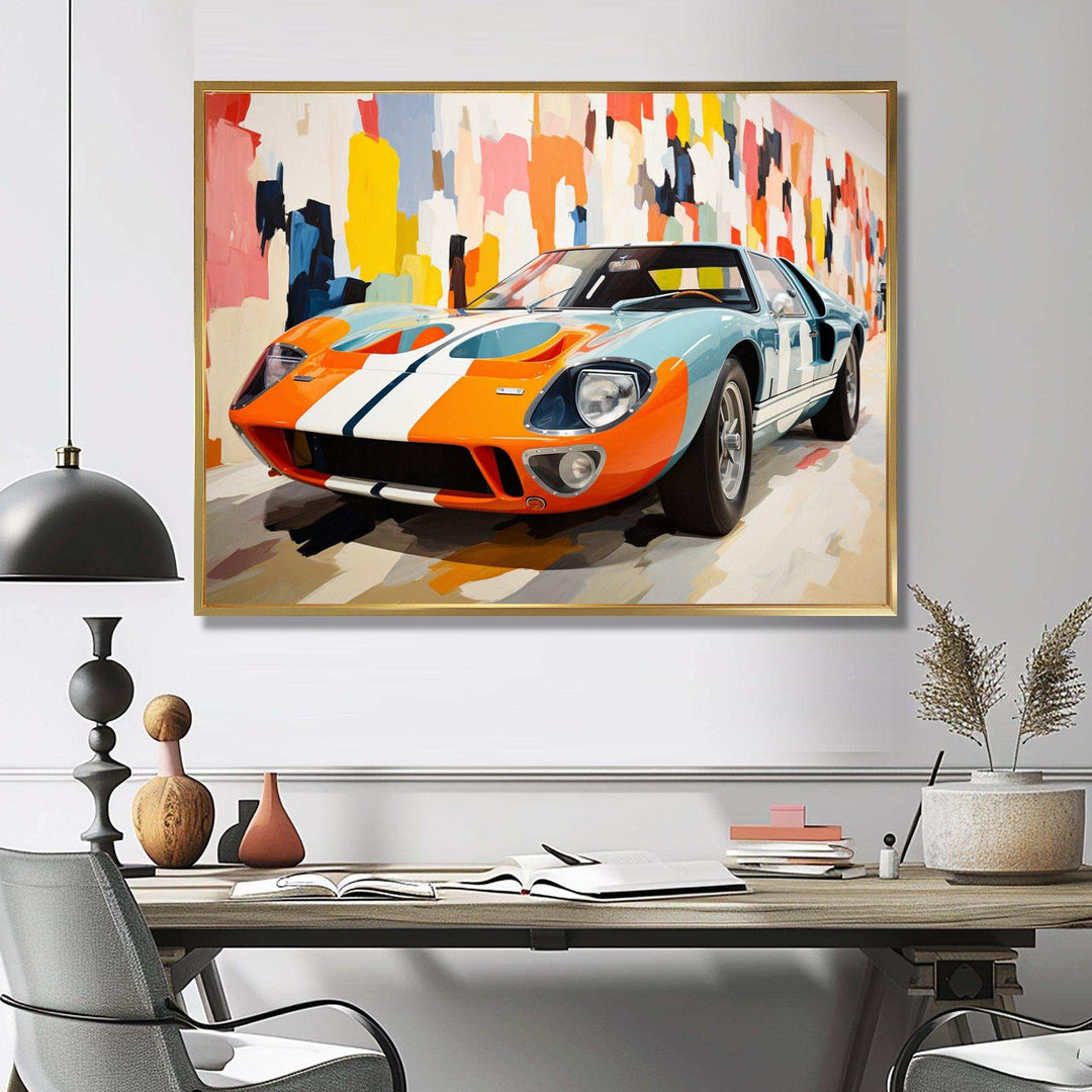 Orange Vintage American GT race car - Architecture Canvas Wall Art