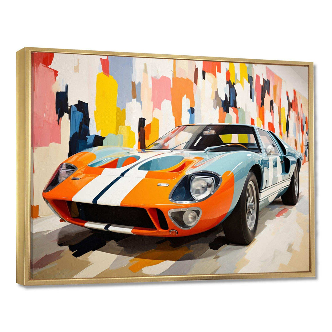 Orange Vintage American GT race car - Architecture Canvas Wall Art