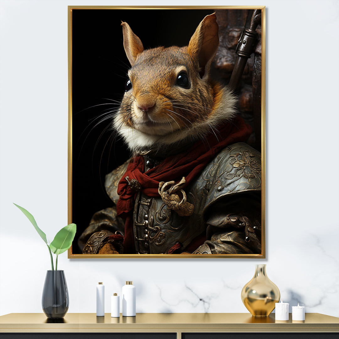 Medieval Squirrel Portrait in Armor - Rodent Framed Canvas Art