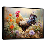 Red Melody Rooster s flower gardens - Animals Canvas Wall Art