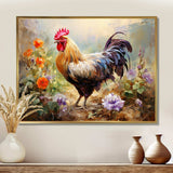 Red Melody Rooster s flower gardens - Animals Canvas Wall Art