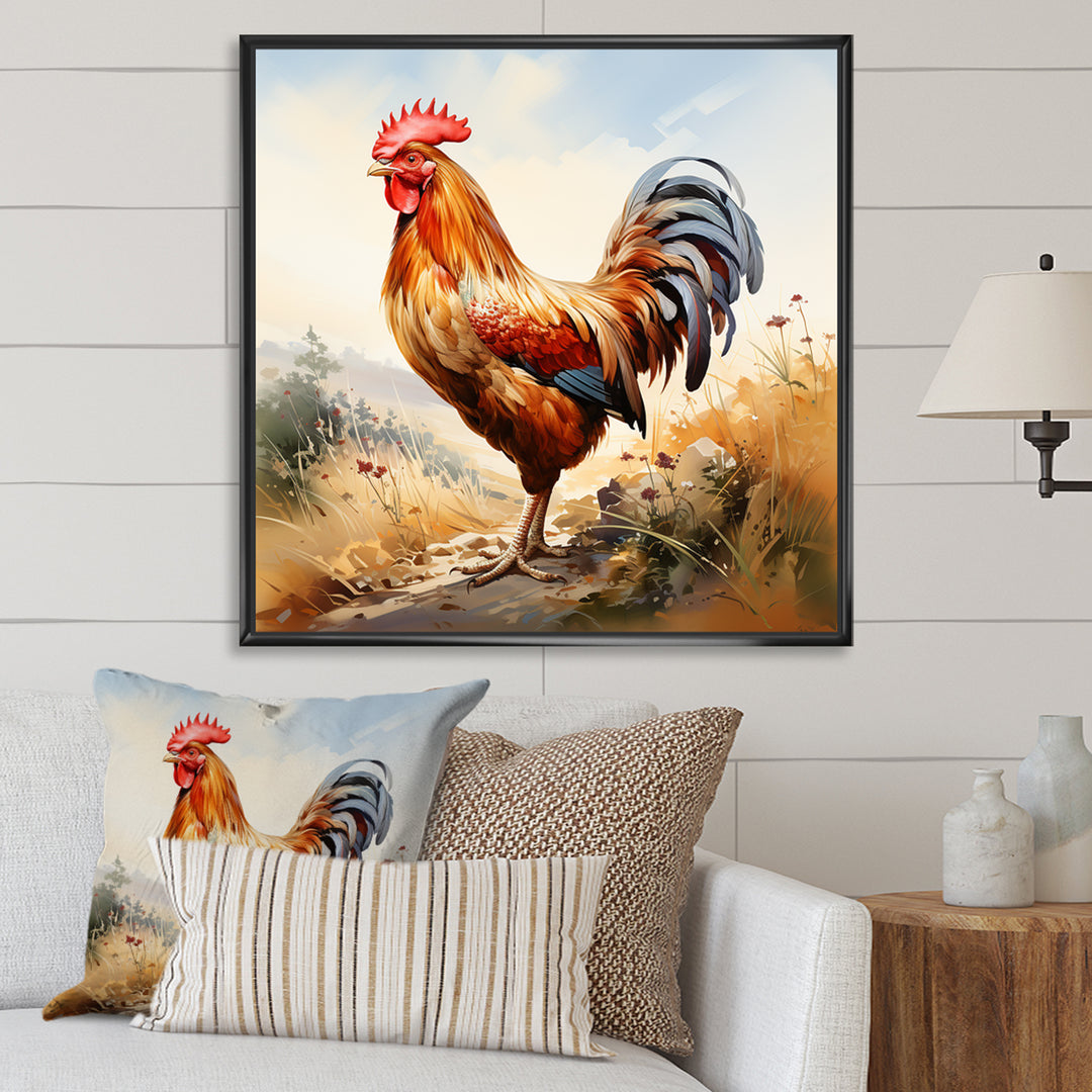 Red Roosters Farm and meadows - Rooster Wall Decor