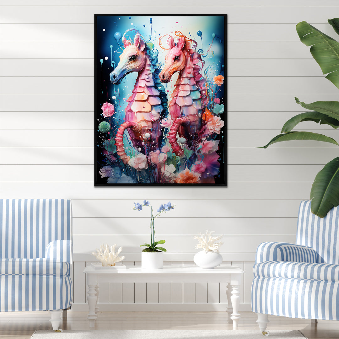 Blue and pink Seahorse Ballet - Seahorse Wall Decor