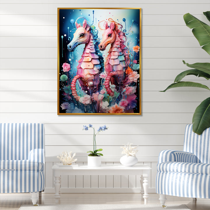 Blue and pink Seahorse Ballet - Seahorse Wall Decor