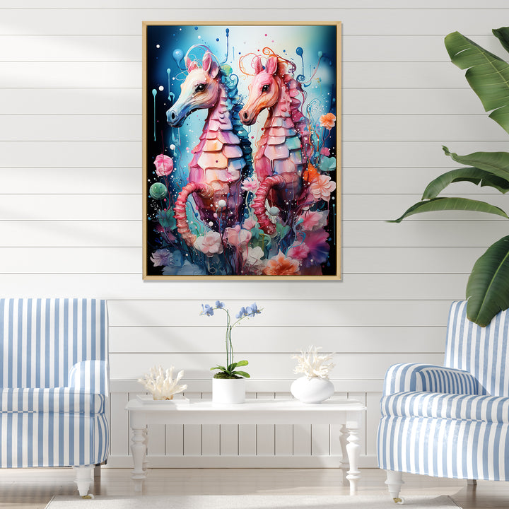 Blue and pink Seahorse Ballet - Seahorse Wall Decor