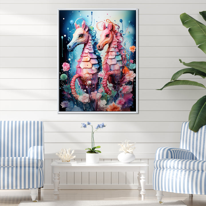 Blue and pink Seahorse Ballet - Seahorse Wall Decor