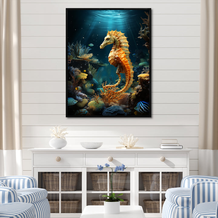 Blue and yellow Seahorse Ballet - Seahorse Wall Art Prints