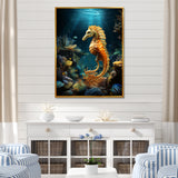 Blue and yellow Seahorse Ballet - Seahorse Wall Art Prints