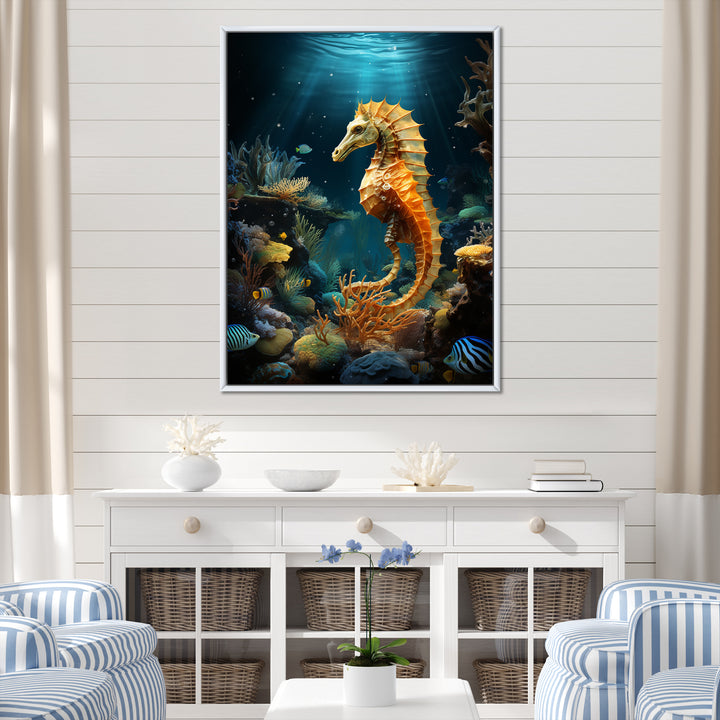Blue and yellow Seahorse Ballet - Seahorse Wall Art Prints