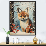 Winter scene cute fox in forest - Fox Framed Canvas Art