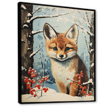 Winter scene cute fox in forest - Fox Framed Canvas Art