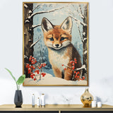 Winter scene cute fox in forest - Fox Framed Canvas Art