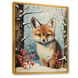 Winter scene cute fox in forest - Fox Framed Canvas Art