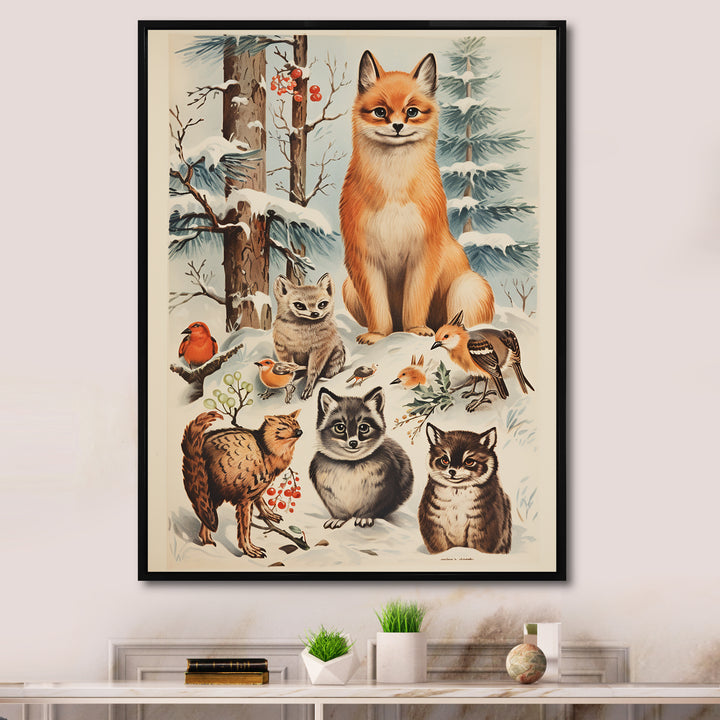Winter Animal fox with friends - Fox Home Decor Art