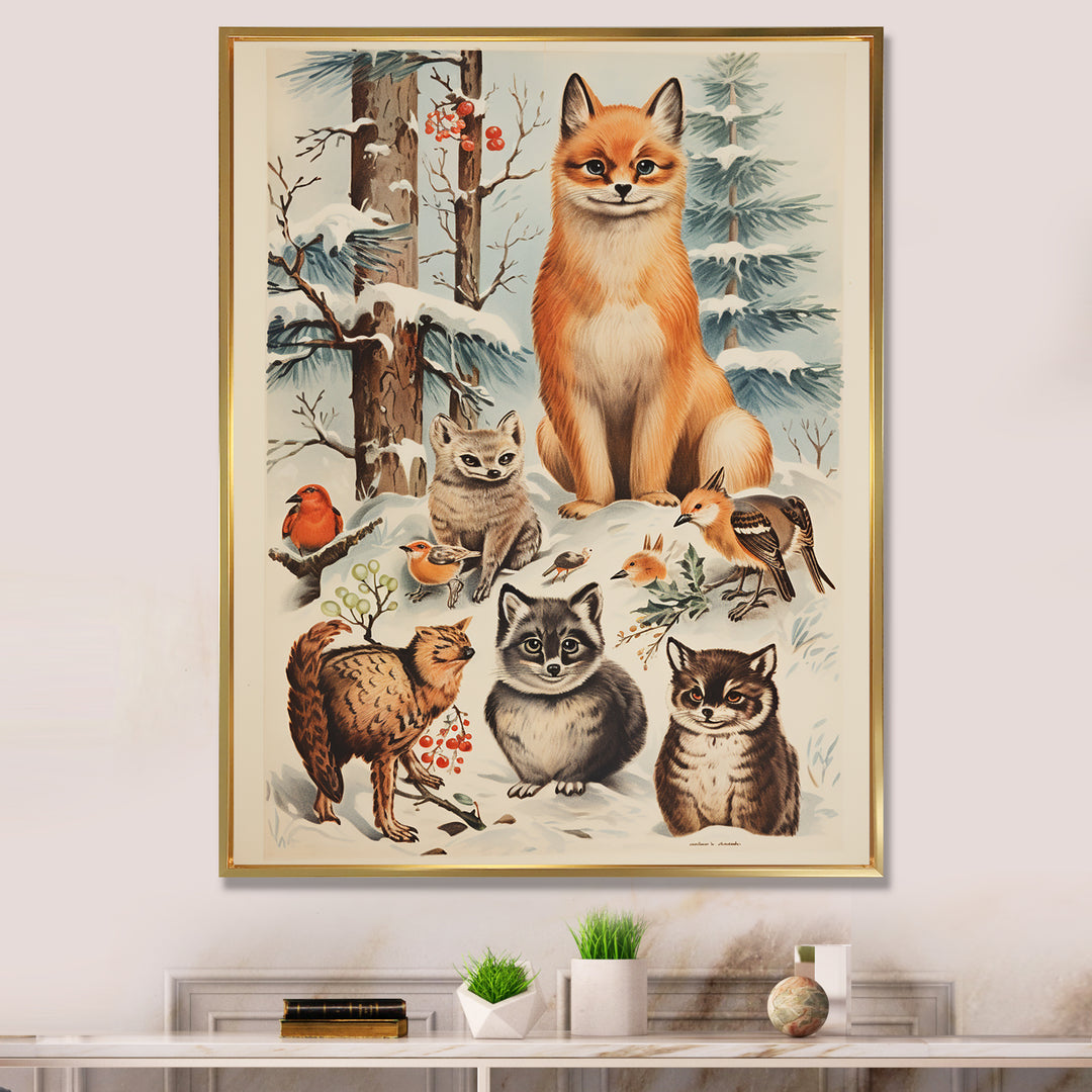 Winter Animal fox with friends - Fox Home Decor Art