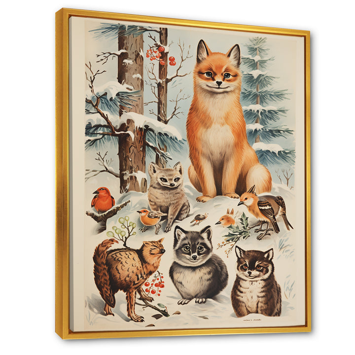 Winter Animal fox with friends - Fox Home Decor Art