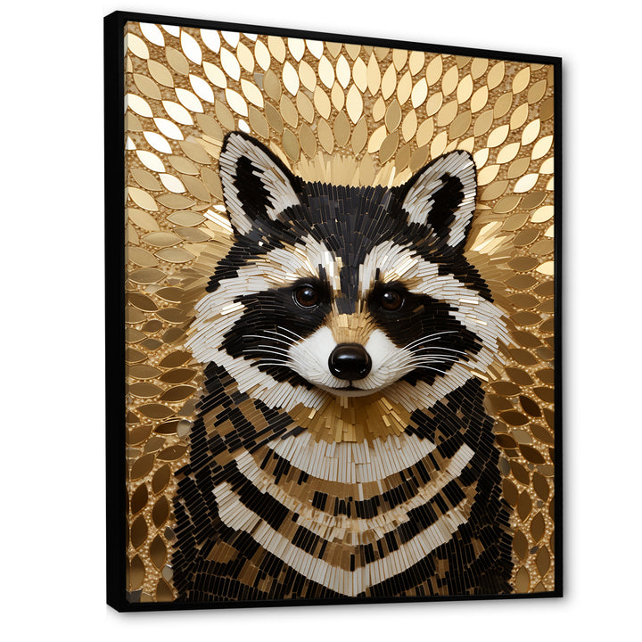 Gold and black curious racoon - Raccoon Canvas Wall Art