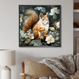 Brown and green Forest squirrel blooms - Squirrel Wall Art Prints