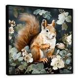 Brown and green Forest squirrel blooms - Squirrel Wall Art Prints