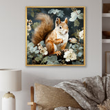 Brown and green Forest squirrel blooms - Squirrel Wall Art Prints