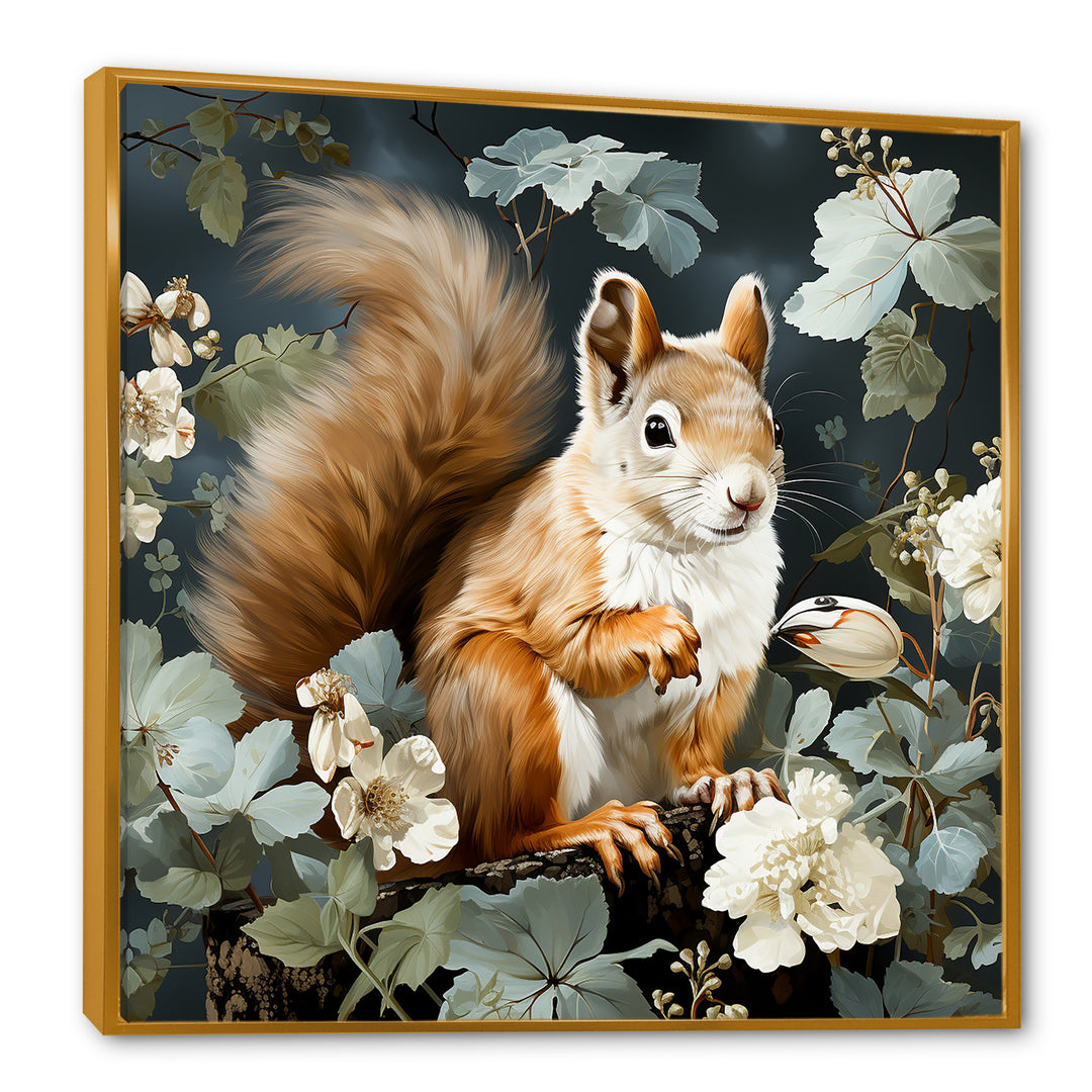Brown and green Forest squirrel blooms - Squirrel Wall Art Prints