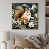 Brown and green Forest squirrel blooms - Squirrel Wall Art Prints
