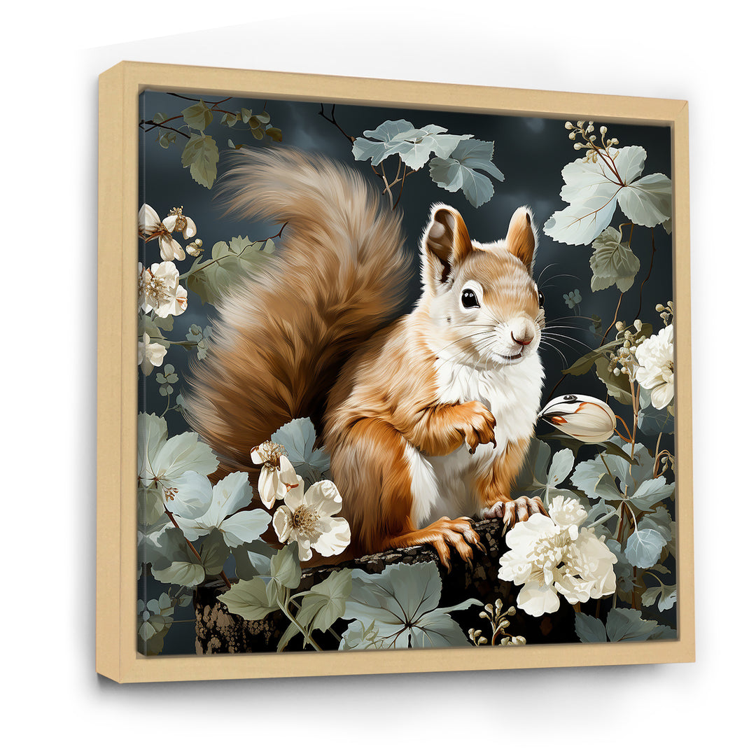 Brown and green Forest squirrel blooms - Squirrel Wall Art Prints