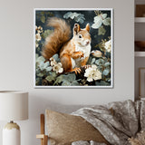 Brown and green Forest squirrel blooms - Squirrel Wall Art Prints