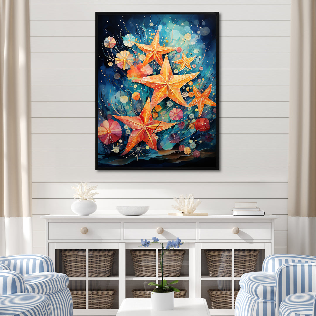Blue and orange starfish collage - Starfish Canvas Wall Art